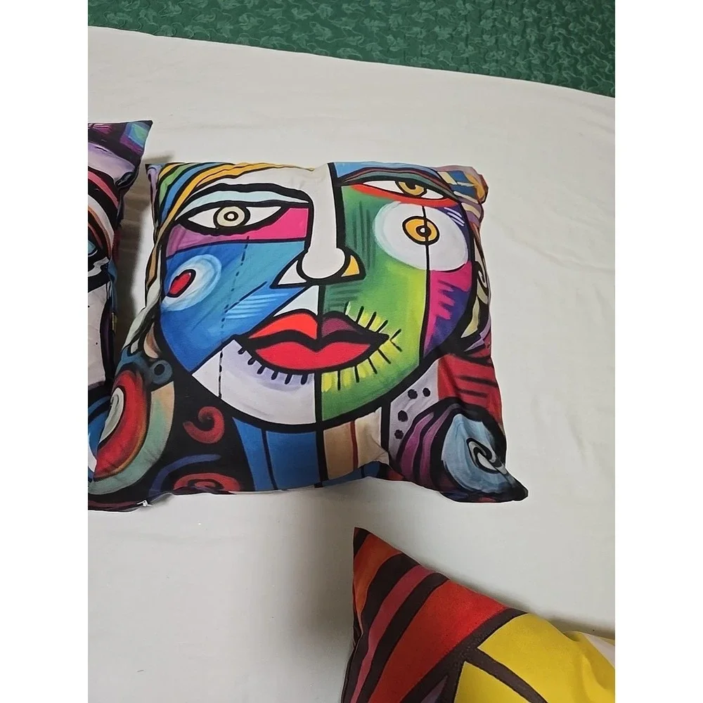 Set‎ Of 4 Pillows 16x16 Throws Faces abstract art pillow in a Picass Style Fun